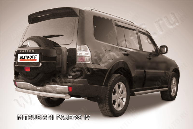 Защита заднего бампера d76 короткая Mitsubishi Pajero IV (2006-2023) , Slitkoff, арт. MPJ017