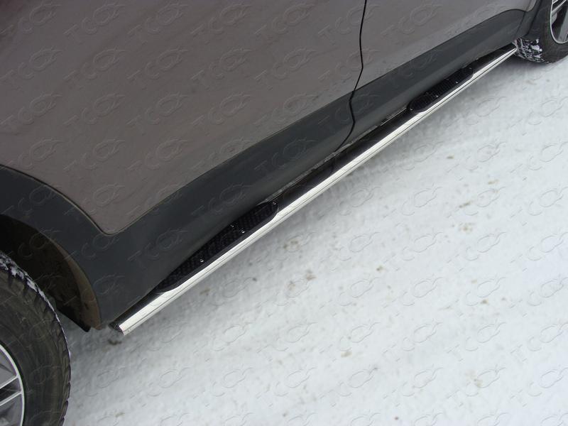 Пороги овальные с накладкой 75х42 мм для автомобиля Hyundai Santa Fe Grand 2014-2016, TCC Тюнинг HYUNSFGR14-11