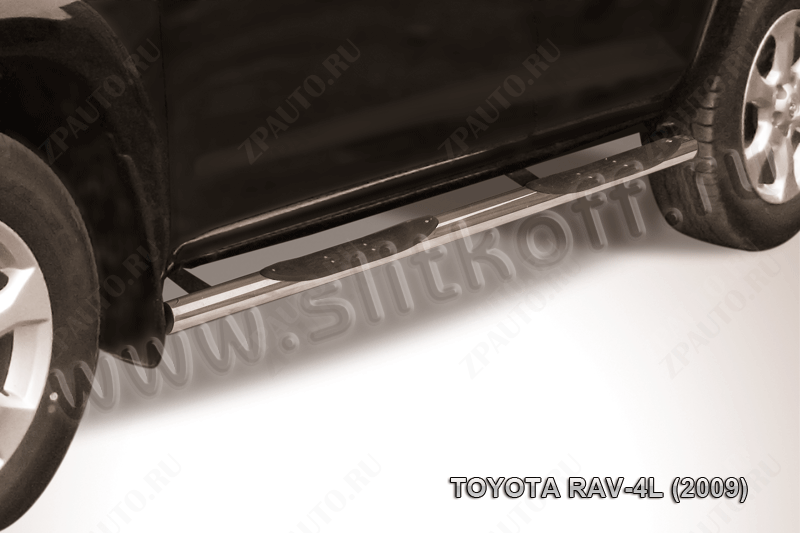 Защита порогов d76 с проступями Toyota Rav-4 L (2005-2010) Black Edition, Slitkoff, арт. TR409L-013BE