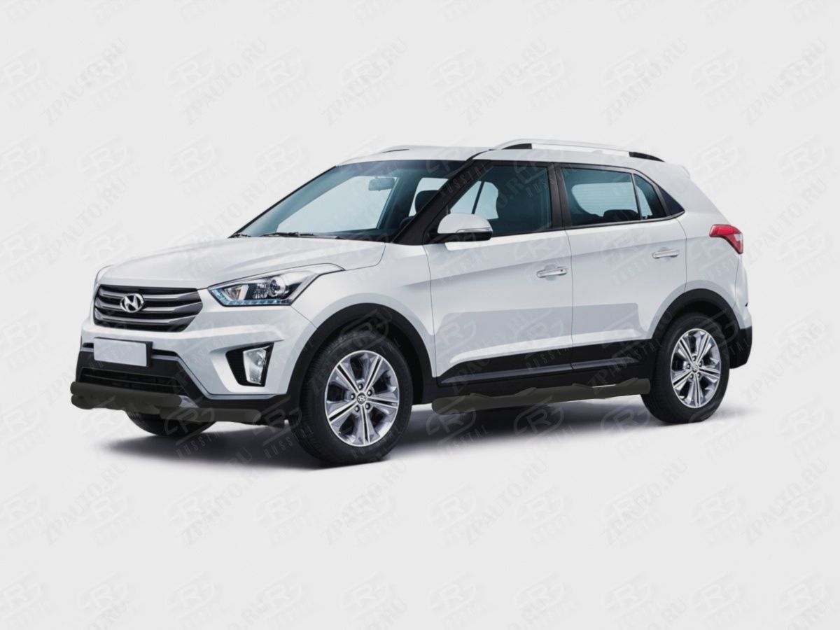 HYUNDAI CRETA 2016-2021 Пороги труба d76 с накладкой (вариант 1) black HCRT-0024211CH