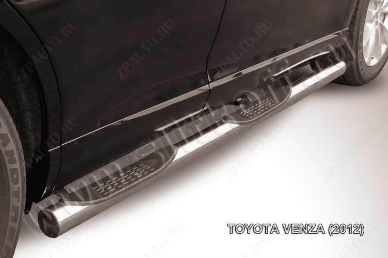 Защита порогов d76 с проступями Toyota Venza (2012-2017) Black Edition, Slitkoff, арт. TVEN006BE