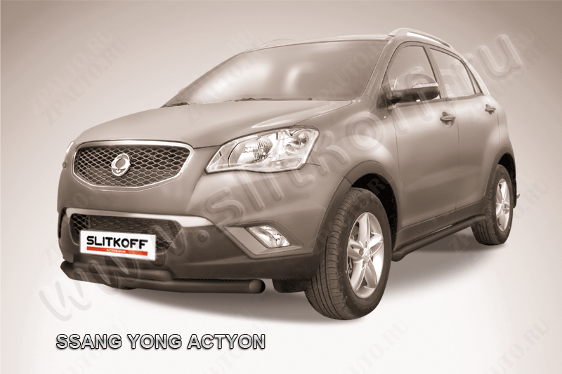 Защита переднего бампера d76+d42 двойная черная SsangYong Actyon (2010-2013) , Slitkoff, арт. SYA001B