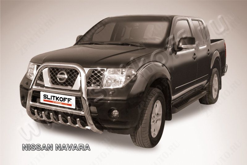 Кенгурятник d76 высокий с защитой картера Nissan Navara (2004-2015) , Slitkoff, арт. NIN001