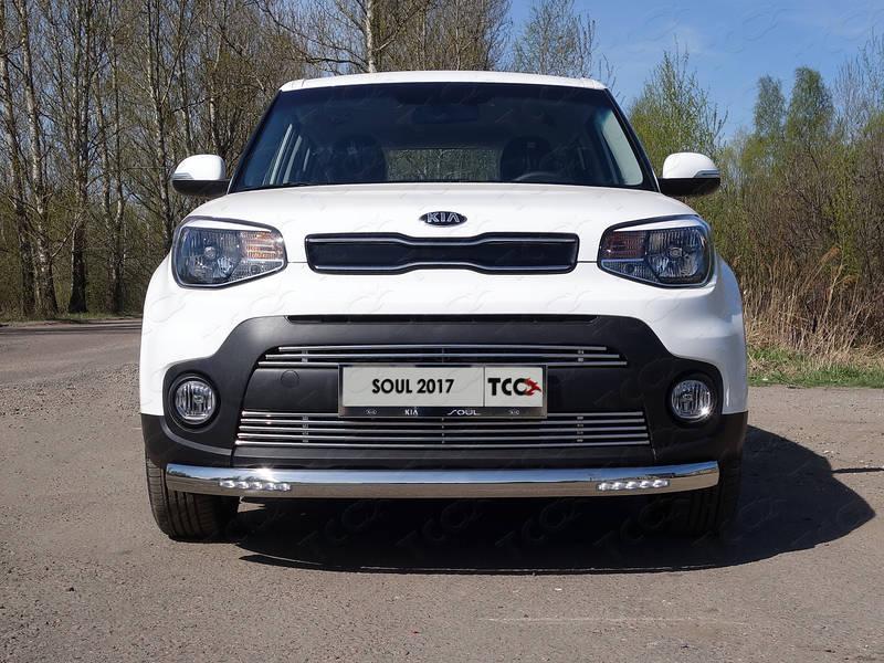 Защита передняя нижняя (овальная с ДХО) 75х42 мм для автомобиля Kia Soul 2017-, TCC Тюнинг KIASOUL17-16