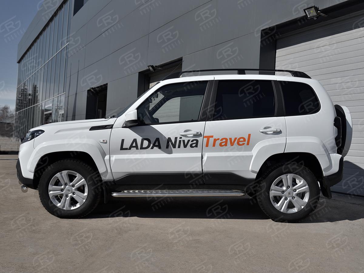 LADA NIVA TRAVEL 2021- Пороги труба d42 с листом (Лист алюм, проф. нерж) (вариант 1) LNTL-0035621