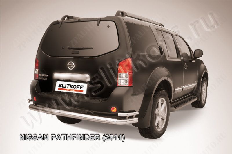 Защита заднего бампера d76+d42 двойная Nissan Pathfinder (2010-2014) Black Edition, Slitkoff, арт. NIP11-008BE