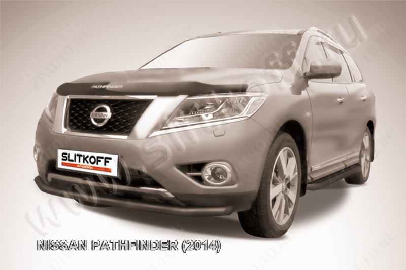 Защита переднего бампера d57 черная Nissan Pathfinder (2012-2017) , Slitkoff, арт. NIP14-006B