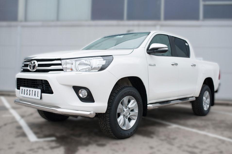 Пороги труба d76 с накладками вариант 1 для Toyota Hilux 2015, Руссталь THT-0021511