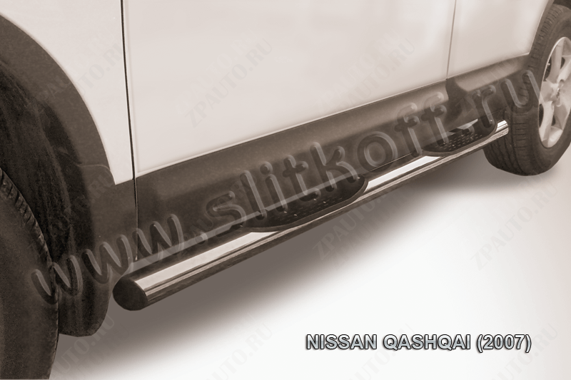 Защита порогов d76 с проступями Nissan Qashqai (2006-2010) Black Edition, Slitkoff, арт. NIQ009BE