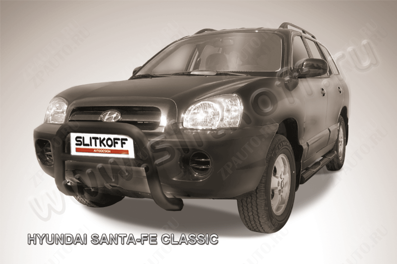 Кенгурятник d76 низкий черный Hyundai Santa-Fe Classic Таганрог (2000-2012) , Slitkoff, арт. HSFT004B