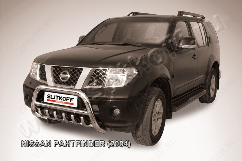 Кенгурятник d76 низкий с защитой картера Nissan Pathfinder R51 (2004-2010) Black Edition, Slitkoff, арт. NIP003BE