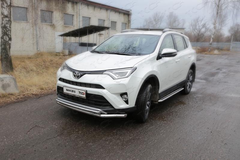 Защита передняя нижняя (двойная) 60,3/42,4 мм для автомобиля Toyota RAV4 2015-, TCC Тюнинг TOYRAV15-24