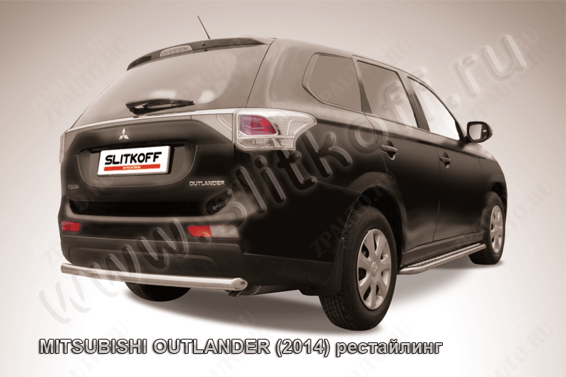 Защита заднего бампера d57 короткая Mitsubishi Outlander (2014-2015) , Slitkoff, арт. MOUT14-011