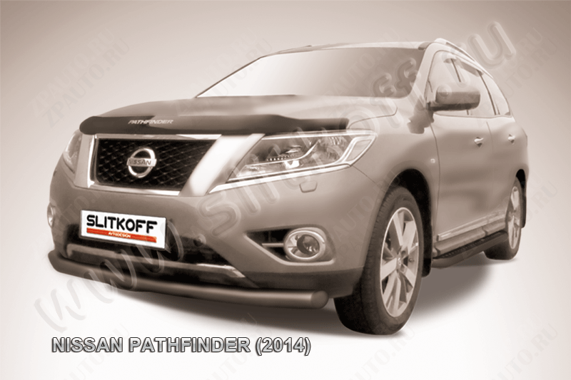 Защита переднего бампера d76 черная Nissan Pathfinder (2012-2017) , Slitkoff, арт. NIP14-004B