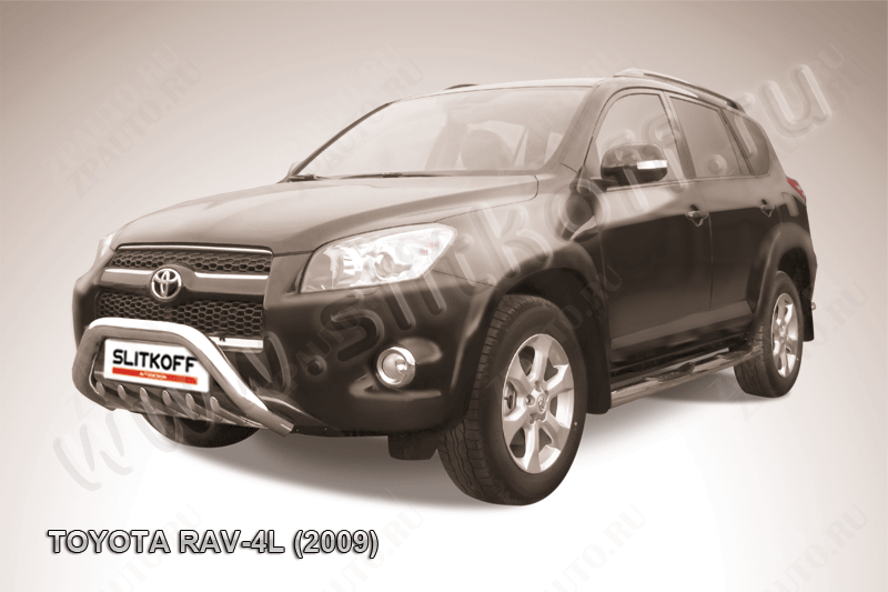 Кенгурятник d76 мини с защитой картера Toyota Rav-4 L (2005-2010) Black Edition, Slitkoff, арт. TR409L-005BE