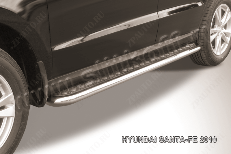 Защита порогов d57 с листом Hyundai Santa-Fe (2009-2012) Black Edition, Slitkoff, арт. HSFN009BE