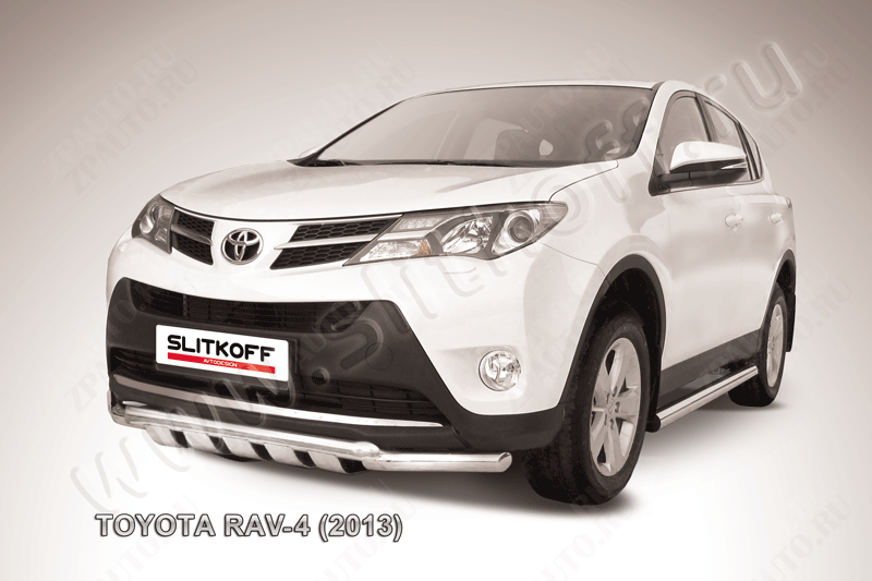 Защита переднего бампера d57+d57 с профильной ЗК Toyota Rav-4 (2012-2015) Black Edition, Slitkoff, арт. TR413-017*BE