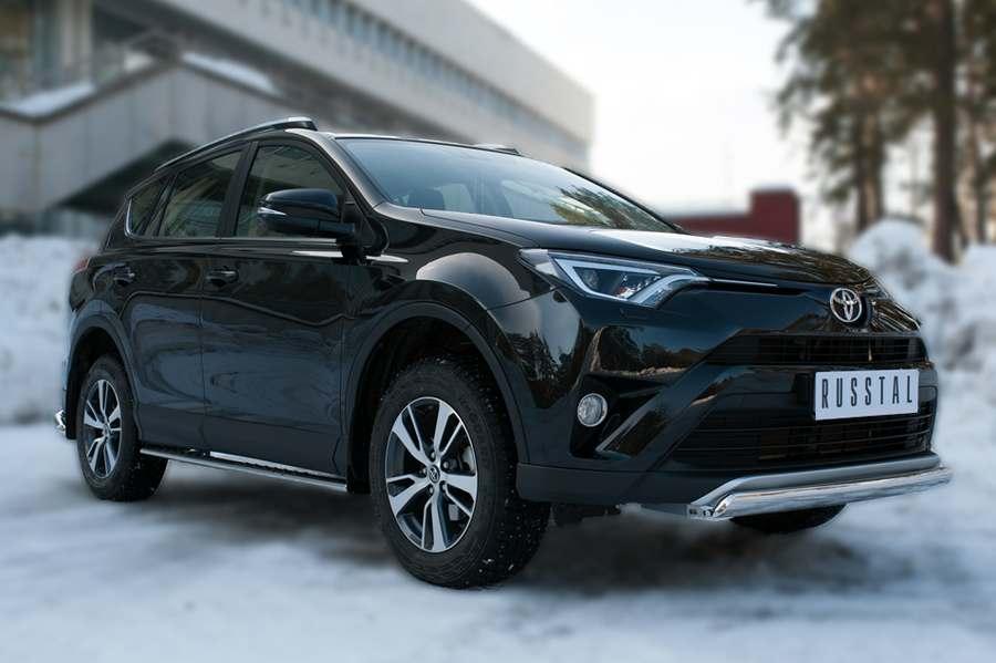 Защита переднего бампера d75х42 на Toyota RAV4 2015, Руссталь TR4Z-002195