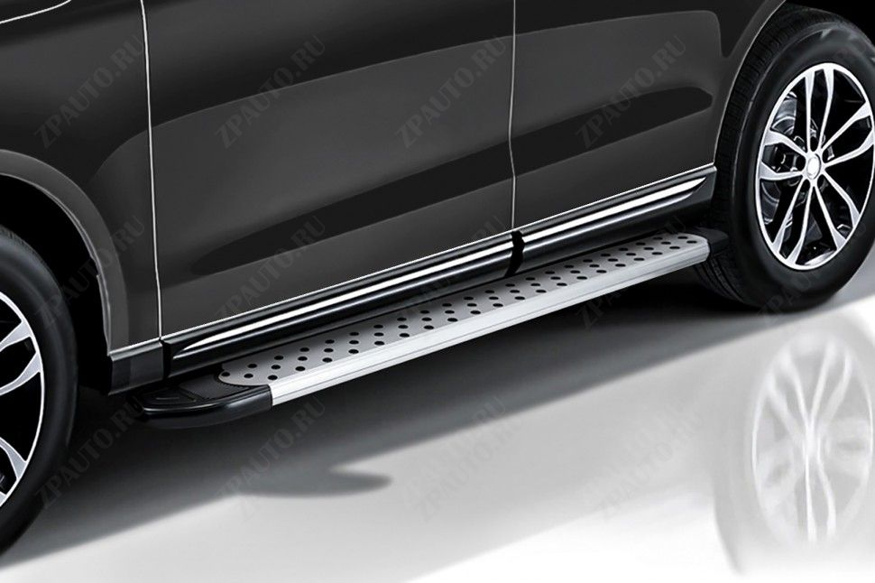 Пороги алюминиевые "Standart Silver" 1800 серебристые Hyundai Grand Santa-Fe (2014) , Slitkoff, арт. AL-HSFG005