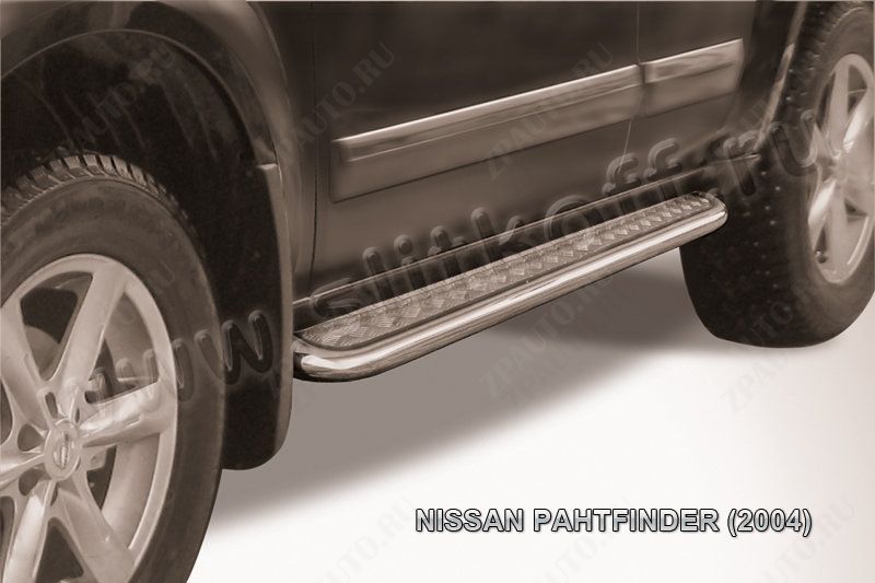 Защита порогов d57 с листом Nissan Pathfinder R51 (2004-2010) Black Edition, Slitkoff, арт. NIP009BE