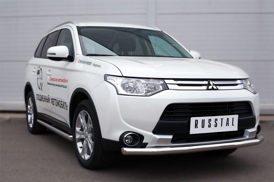 Защита переднего бампера d63 для Mitsubishi Outlander 2014, Русталь MORZ-001892, РусСталь