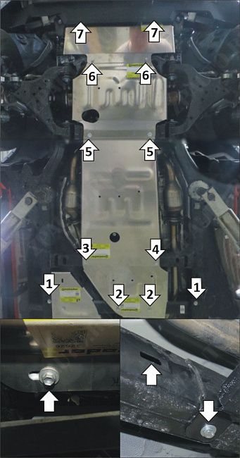 Защита алюминиевая Мотодор (Двигатель, Передний дифференциал, Коробка переключения передач, Радиатор, Раздаточная коробка), 5 мм,  для Toyota Tundra  2022- арт. 32528