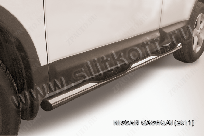 Защита порогов d76 с проступями Nissan Qashqai (2010-2013) Black Edition, Slitkoff, арт. NIQ11-005BE