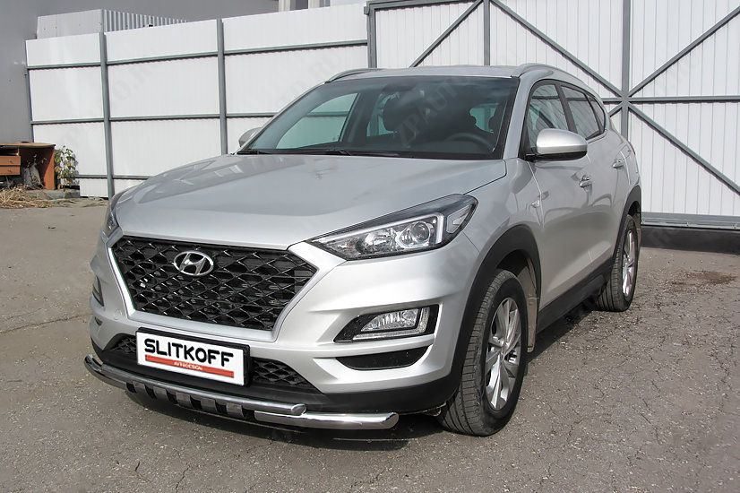 Защита переднего бампера d57+d42 двойная с декоративными элементами Hyundai Tucson (2018-2021) , Slitkoff, арт. HT18001