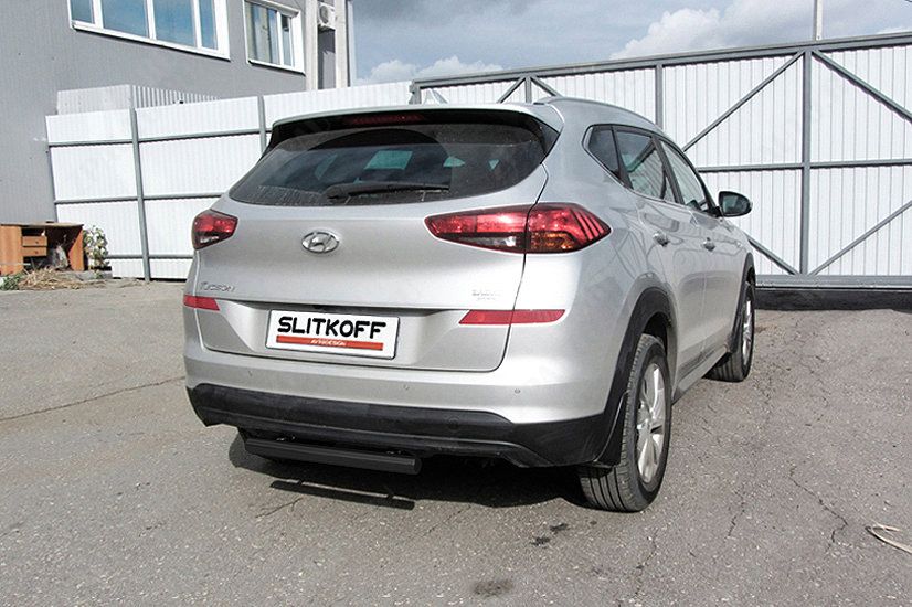 Защита заднего бампера d57 короткая черная Hyundai Tucson (2018-2021) , Slitkoff, арт. HT18005B