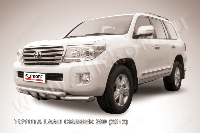 Защита переднего бампера d76+d76 двойная с профильной защитой картера Toyota Land Cruiser 200 (2012-2015) Black Edition, Slitkoff, арт. TLC2-12-001BE