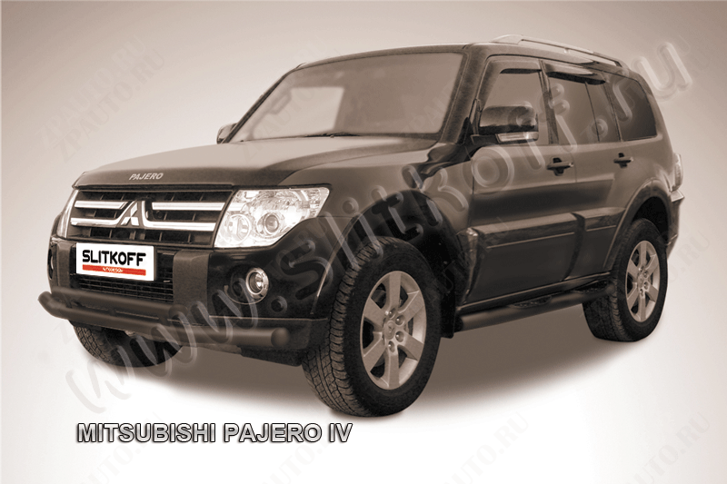 Защита переднего бампера d76+d57 двойная черная Mitsubishi Pajero IV (2006-2023) , Slitkoff, арт. MPJ009B