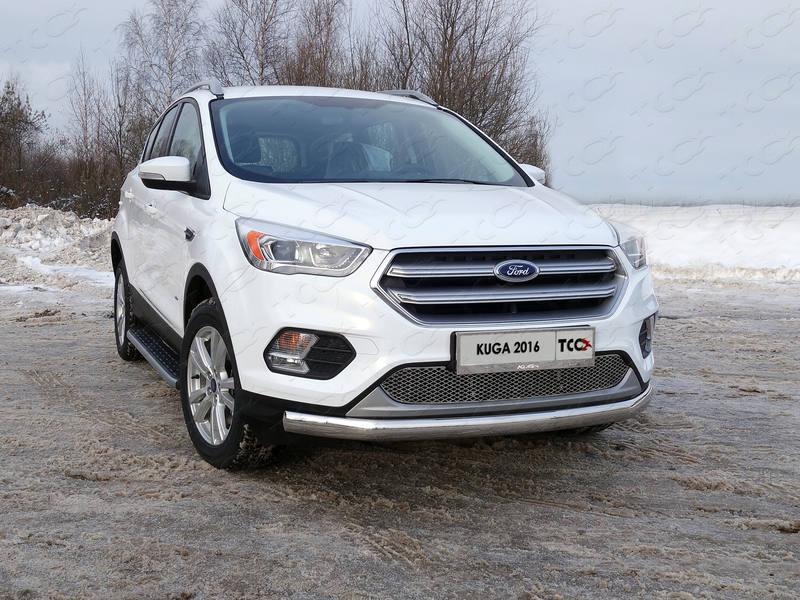 Защита передняя нижняя (овальная) 75х42 мм для автомобиля Ford Kuga 2016-, TCC Тюнинг FORKUG17-19