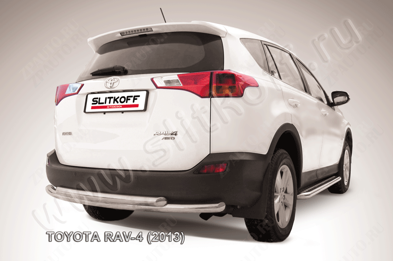 Защита заднего бампера d57+d57 двойная радиусная Toyota Rav-4 (2012-2015) , Slitkoff, арт. TR413-011