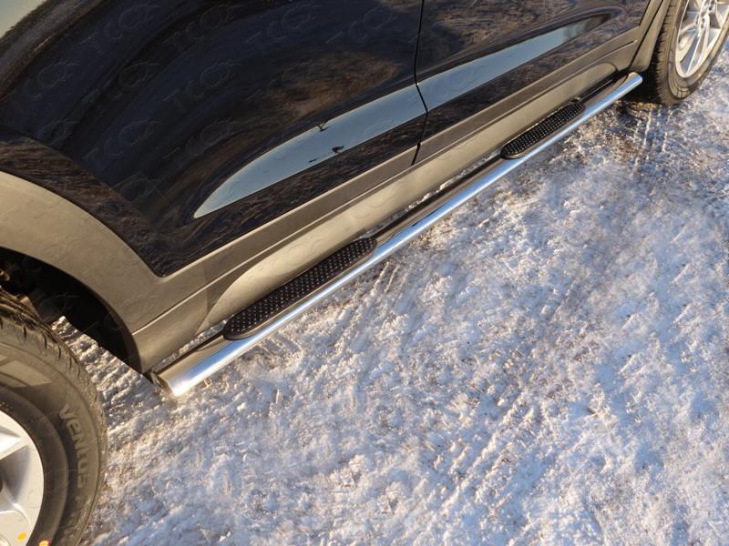 Пороги овальные с накладкой 75х42 мм для автомобиля Hyundai Tucson 2015-2018, TCC Тюнинг HYUNTUC15-02