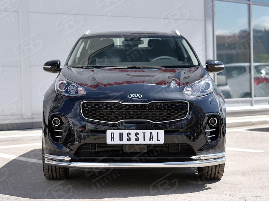 Защита переднего бампера d63/42 уголки Kia Sportage 2016, Руссталь KSZ-002286