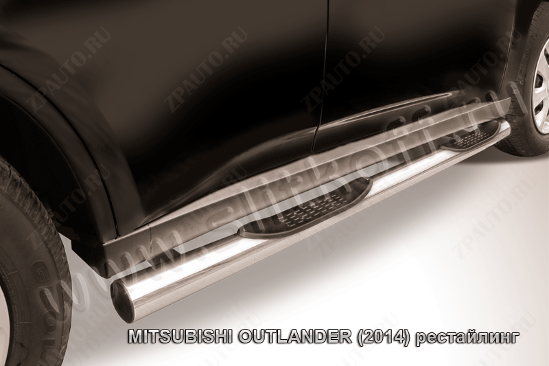 Защита переднего бампера d57 волна Mitsubishi Outlander (2014-2015) Black Edition, Slitkoff, арт. MOUT14-001BE