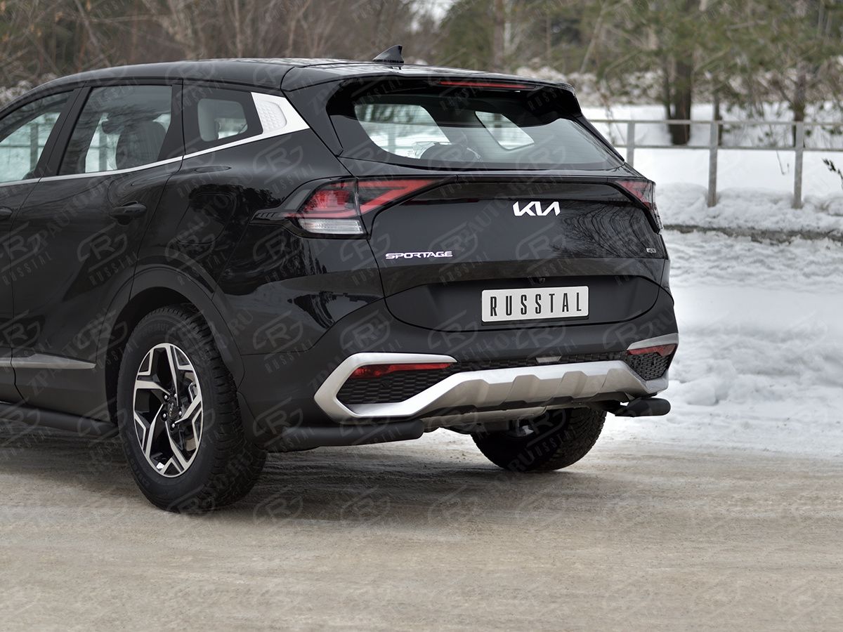 KIA SPORTAGE 2021- Защита заднего бампера уголки d63 секции black (NOT STYLE AND X-LINE) KSZ-004036CH