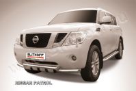 Защита переднего бампера d76+d76 двойная с профильной защитой картера Nissan Patrol (2010-2014) , Slitkoff, арт. NIPAT001