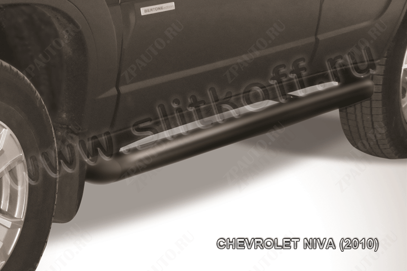 Защита порогов d76 труба черная Chevrolet Niva (2009-2020) , Slitkoff, арт. CHN10-007B