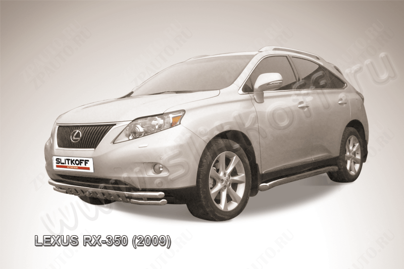 Защита переднего бампера d57+d57 двойная с защитой картера Lexus RX-350 (2008-2012) Black Edition, Slitkoff, арт. LRX35009BE