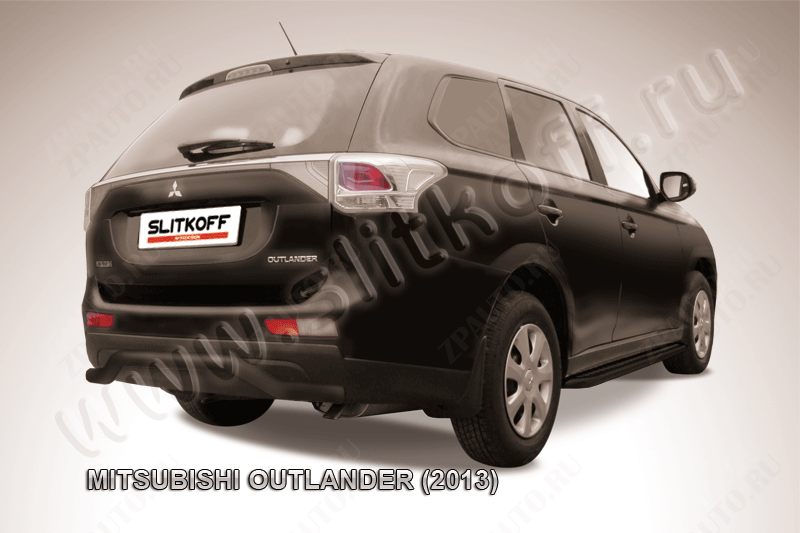 Защита заднего бампера d57 волна черная Mitsubishi Outlander (2012-2015) , Slitkoff, арт. MOUT13-010B