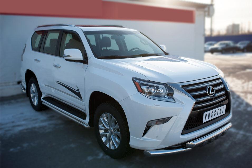 Защита переднего бампера d76/d76х2 с клыками для Lexus GX 460 2014, Руссталь LGXZ-001844