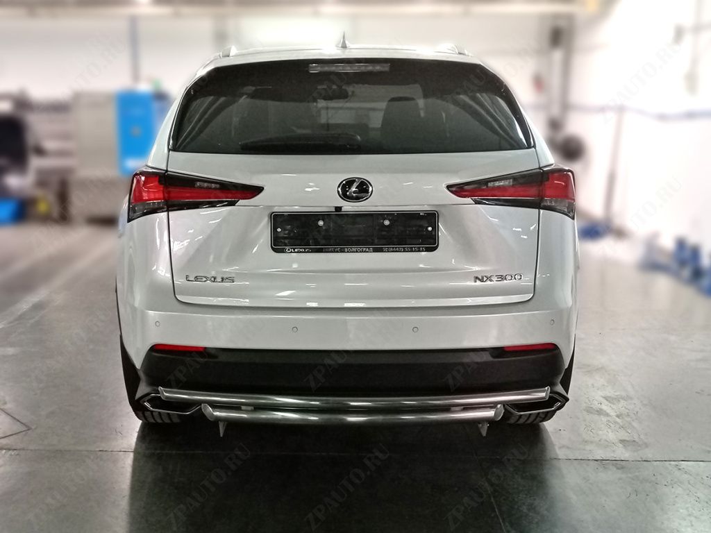 Защита заднего бампера радиусная двойная d-60+43 для автомобиля Lexus NX-300 2017-2021 арт. LNX17_3.1, 
Технотек