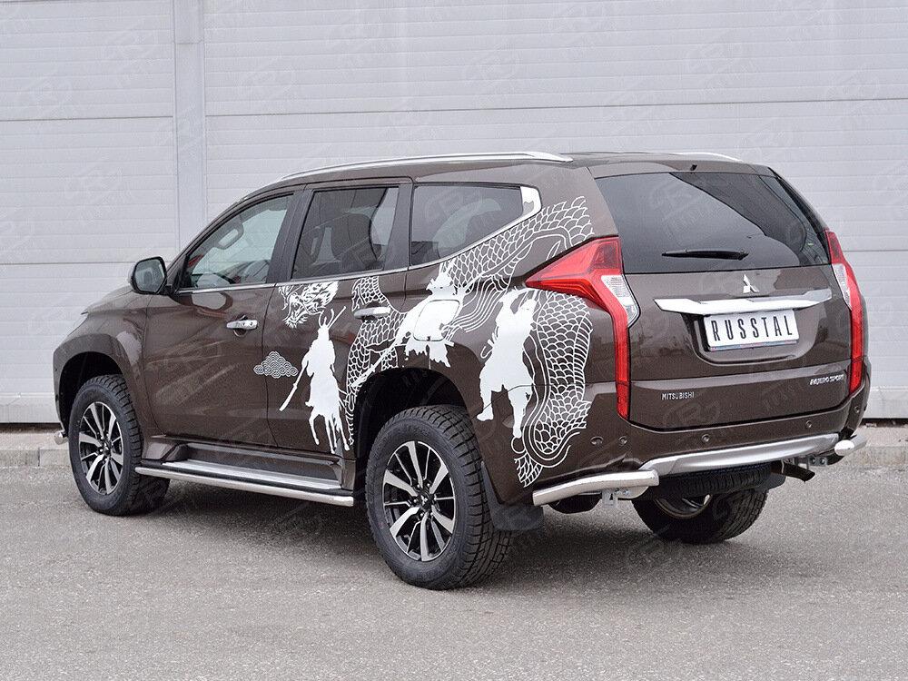 Защита заднего бампера уголки d63 секция (под фаркоп) для автомобиля Mitsubishi  PAJERO SPORT 2016, РусСталь MPJSZ-002493