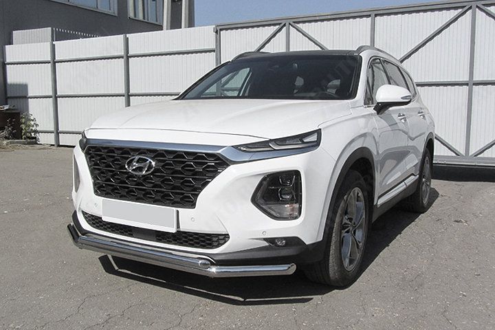 Защита переднего бампера d57+d42 двойная Hyundai Santa-Fe (2018-2021) , Slitkoff, арт. HSFT18-002