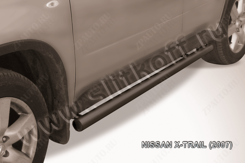 Защита порогов d76 труба черная Nissan X-Trail (2007-2011) , Slitkoff, арт. NXT007B