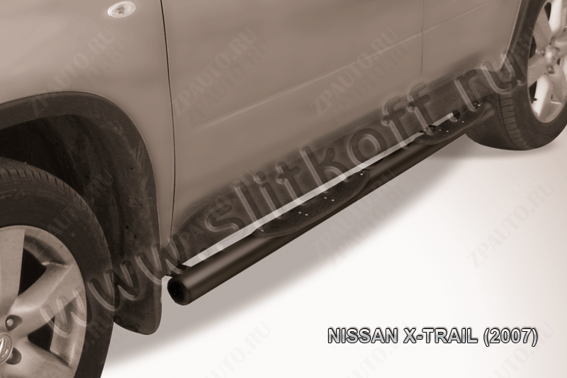 Защита порогов d76 с проступями черная Nissan X-Trail (2007-2011) , Slitkoff, арт. NXT006B