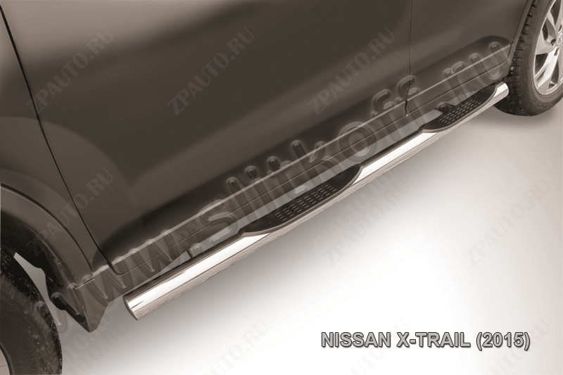 Защита порогов d76 с проступями Nissan X-Trail (2013-2023) Black Edition, Slitkoff, арт. NXT15-006BE