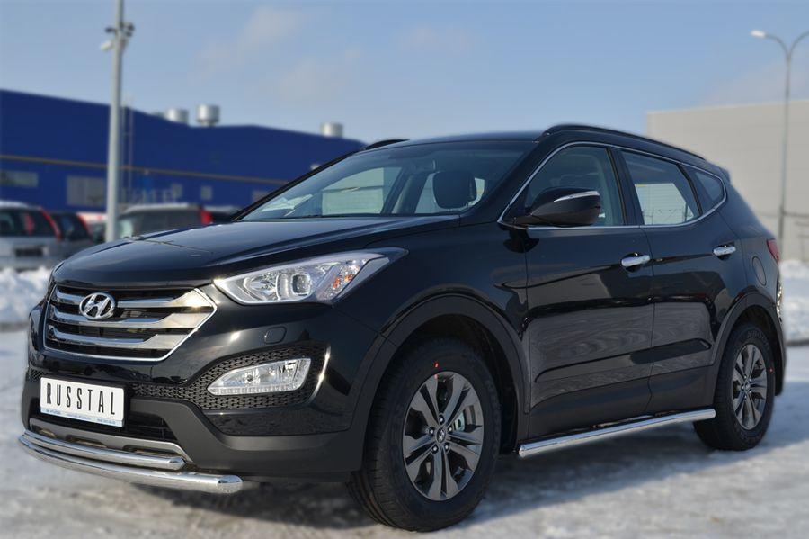 Пороги труба d63 вариант 3 для Hyundai Santa Fe 2012, Руссталь HSFT-0012223