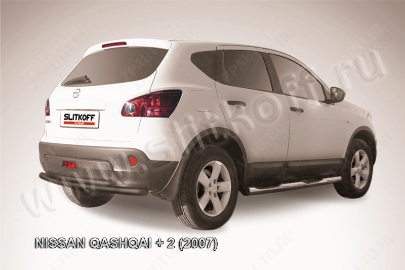 Защита заднего бампера d57+d57 двойная черная Nissan Qashqai +2 (2008-2010) , Slitkoff, арт. NIQ2013B